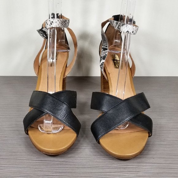 Halogen Haley Crisscross Strap Sandal, Snakeskin Black Leather, Womens Size 11 M - Picture 2 of 11